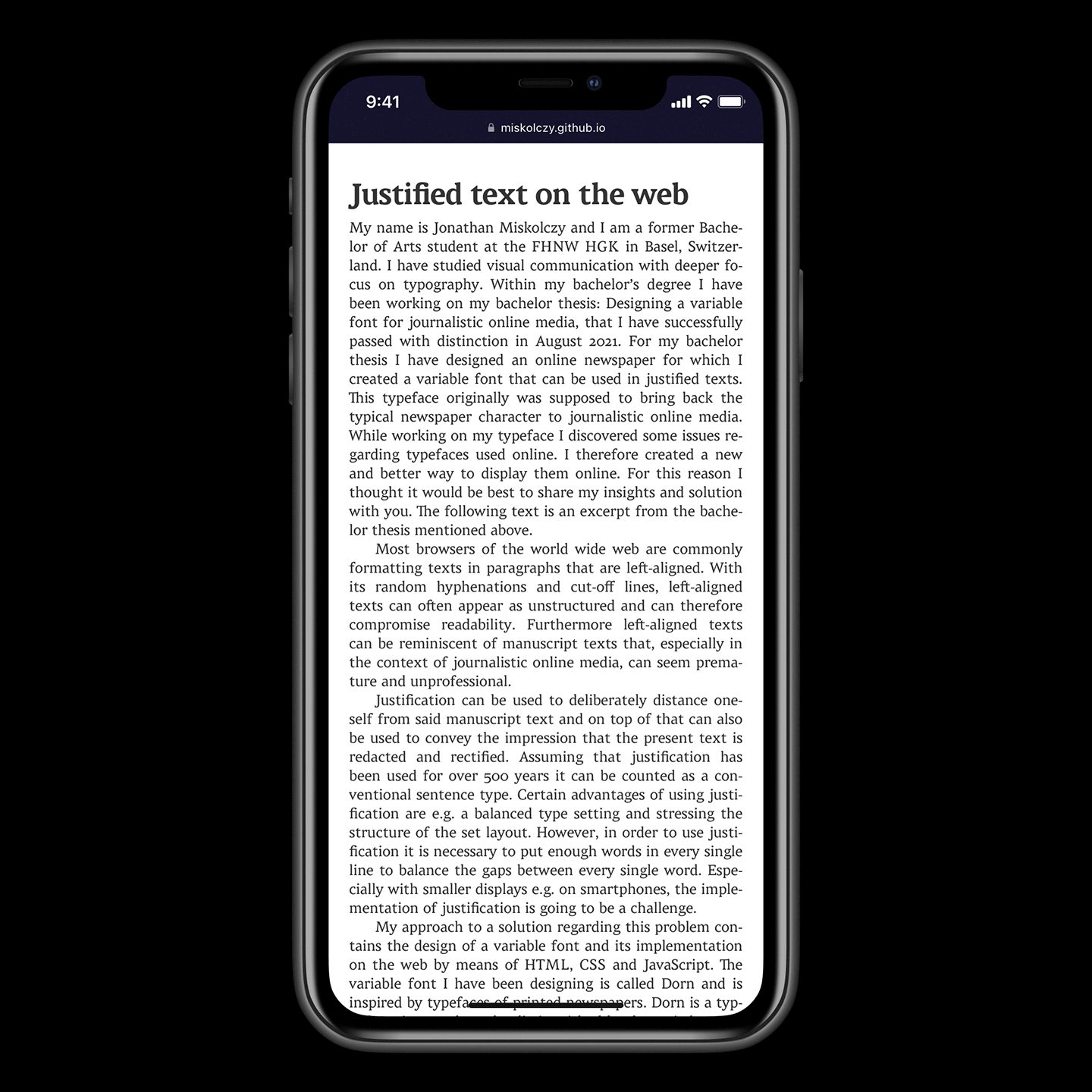 Gallery Justified text on the web dorn type specimen on smartphone portrait mode