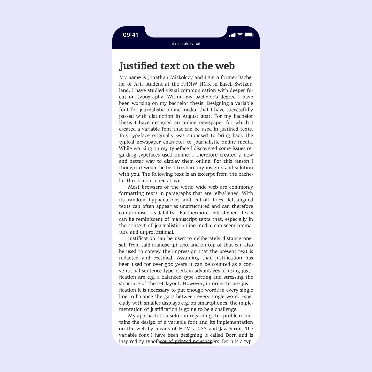 Gallery Justified text on the web dorn type specimen on smartphone portrait mode