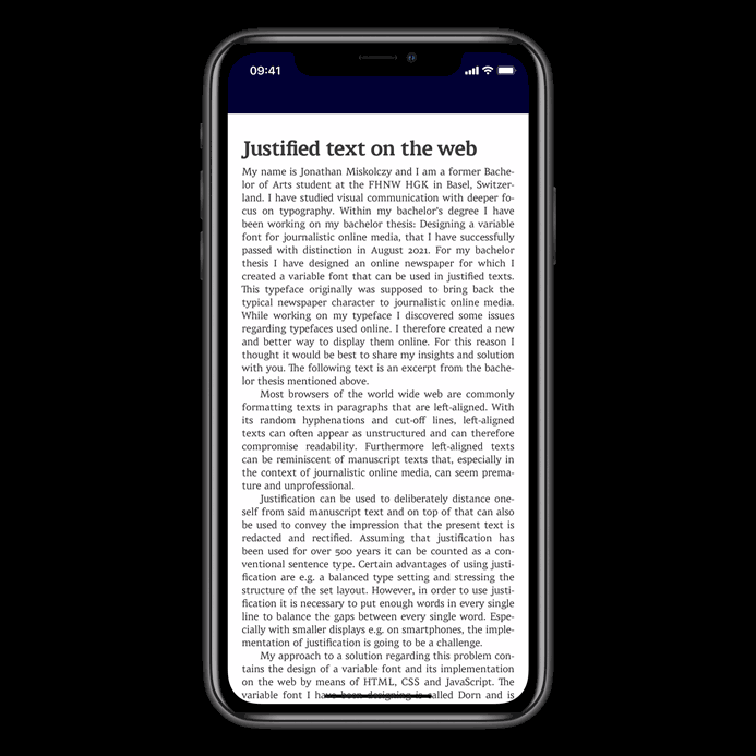 Gallery Justified text on the web dorn type specimen on smartphone portrait mode